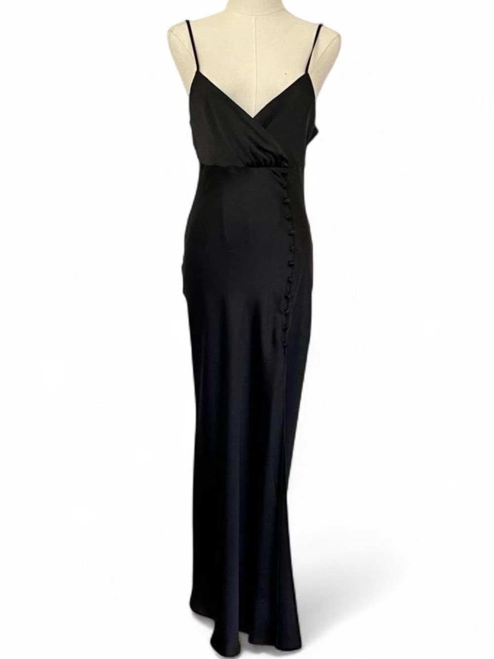 Zara Black Satin Bias Slip Maxi Dress Old Hollywood Minimalist Slit XS NWT